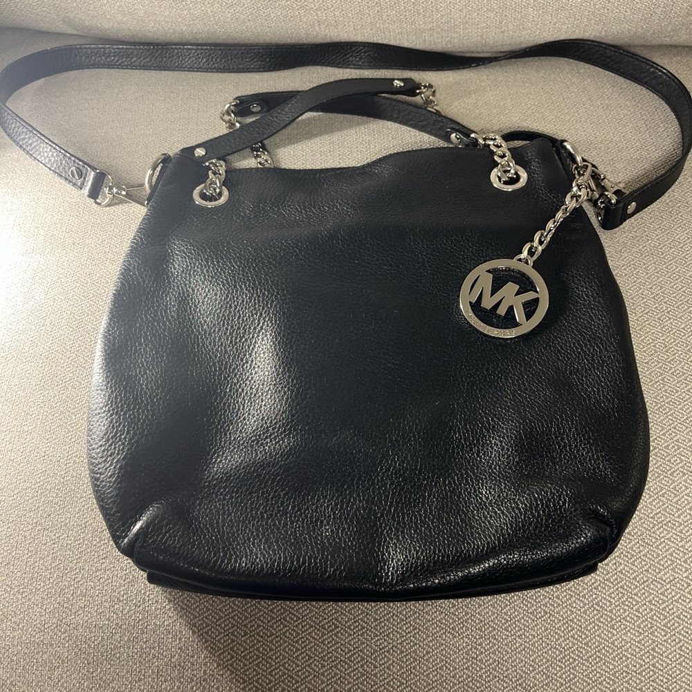 Michael Kors Black Shoulder Bag with Silver Accents